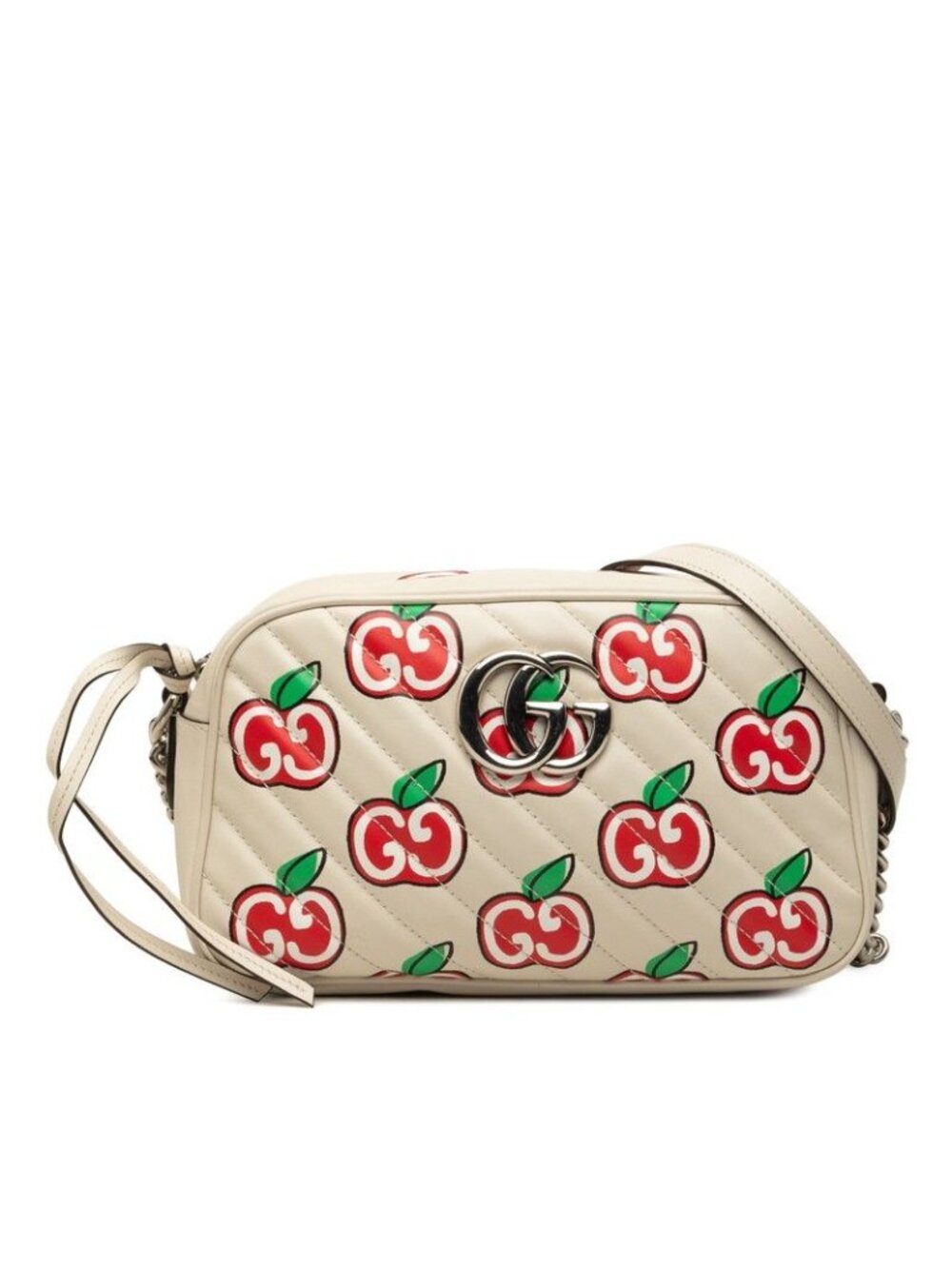 Gucci GG Marmont Apple Crossbody Chain Shoulder Bag White Leather